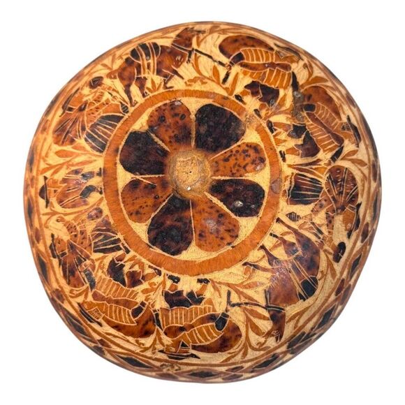 Handcrafted Carved African Safari Animals Gourd Wall Art Intricate Floral Design - Picture 1 of 7